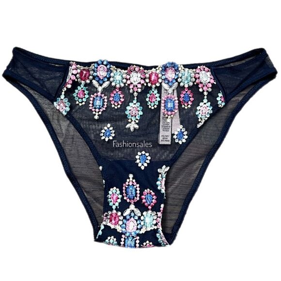 Victorias Secret Dream Angels Embroidered Mesh Cheekini panty blue multicolor Xs - Picture 3 of 3